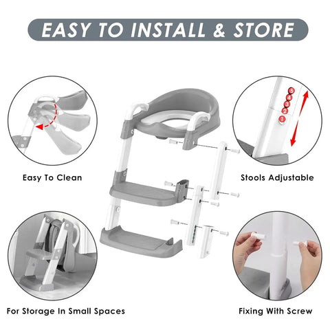 Toddler Potty Training Seat With Height Adjustable Step Stool Ladder Featuring Built Tough Anti Slip Wide Steps Integrated Splash Guard And Secure Safety Handles For A Smooth Zero Fuss Potty Victory