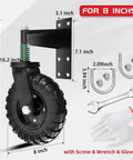 Heavy Duty 8 Inch Gate Wheel With 600 Lbs Capacity Spring Loaded 360 Degree Swivel All Terrain Gate Support For Metal Tube And Wooden Gates Includes U Bolts And Tools All Black