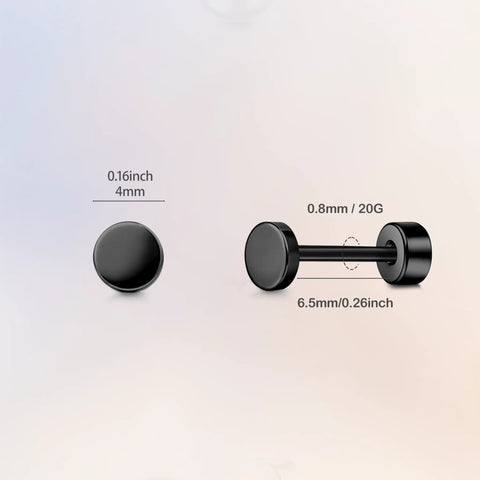 Straight Up Titanium Screw Back Stud Earrings Zero Drama For Sensitive Skin Medical Grade F136 Nickel Free showing black dot design and measurements.