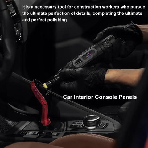 Using Cordless Detail Polisher Kit 12V Rotary Tool With Battery 5000 To 25000 RPM on car interior console