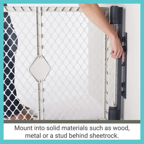 Hand installing Wall Mount Kit For Baby Play Yards Extends Your Superyard Across Wide Open Spaces, Works With Up To Six Panels