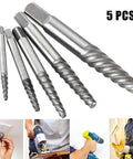 5 Piece Screw Extractor Set Easy Out For Removing Broken Bolts And Damaged Screws Includes Cobalt Drill Bits Heavy Duty Steel