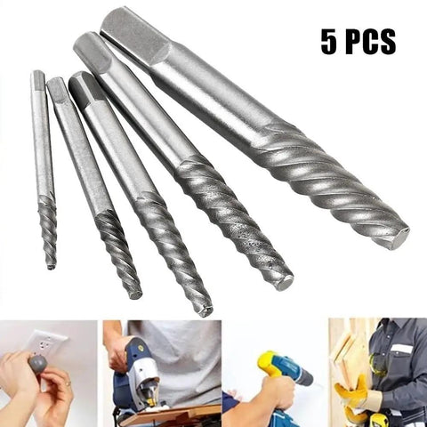 5 Piece Screw Extractor Set Easy Out For Removing Broken Bolts And Damaged Screws Includes Cobalt Drill Bits Heavy Duty Steel