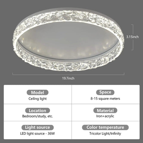 LED Flush Mount Ceiling Light Fixture For Bedroom, Living Room, And Dining Room, Dimmable White Modern Lamp With Crystal Clear Acrylic Shade