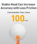 Unbreakable Castle Golf Tees Set In Mixed Colors 100 Count Step-Down Plastic Golf Tees For Practice shown with golf ball on tee.