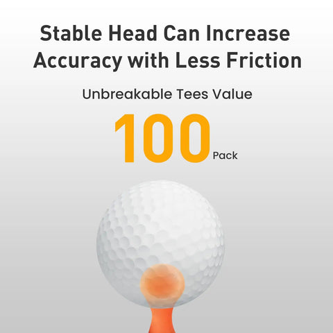 Unbreakable Castle Golf Tees Set In Mixed Colors 100 Count Step-Down Plastic Golf Tees For Practice shown with golf ball on tee.