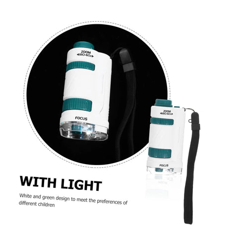 Handheld Microscope For Beginners Easy To Use Portable High Definition Magnifier with light, white and green design, with strap