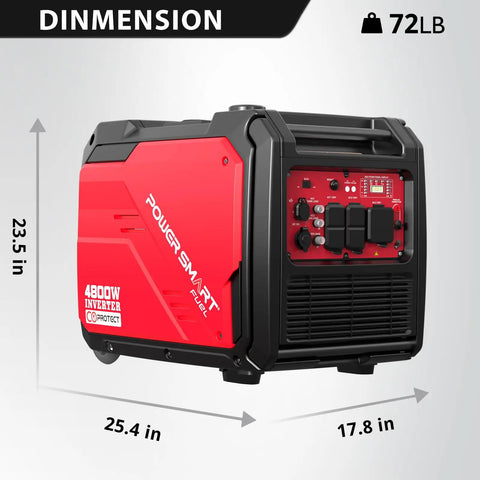 Portable 4800 Watt Inverter Generator With Wheel Kit For Easy Move And Setup Clean Power Under 3 Percent THD Quiet 69 dBA