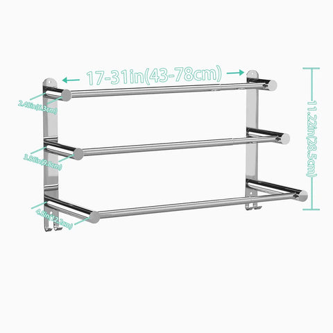 Retractable 17 To 31 Inch Towel Rack With Hooks Three Tier Wall Mount Shelf Bar In SUS304 Stainless Steel No Drill Adhesive