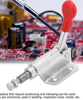 Beefy 10mm Push Pull Quick Release Toggle Clamp, Heavy Duty 60kg Capacity For Welding, shown with red handle and galvanized iron