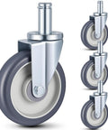 4 Pack 5 Inch Swivel Caster Wheels For Metro Shelving Grip Ring Stem Casters With Non Marking TPR Wheels And Double Ball Bearings