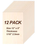 Basswood sheets, 12-pack, 12 x 8 in, 1/10 in (2.5 mm) thick, unfinished for laser cutting