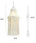 Cozy Boho Plug In Pendant Light With Handmade Macrame Shade 15 Foot Hanging Cord LED Bulb 2700K 4000K 5000K On Off Switch