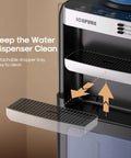 Close-up of Three In One Water Dispenser With Built In Ice Maker Hot And Cold Water Cooler showing detachable dropper tray