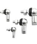 Shop Grade Right Angle Ball Head Joint Rod End Bearing Kit For M5 M6 M8 M10 showing different sizes with chrome finish and rubber seals.