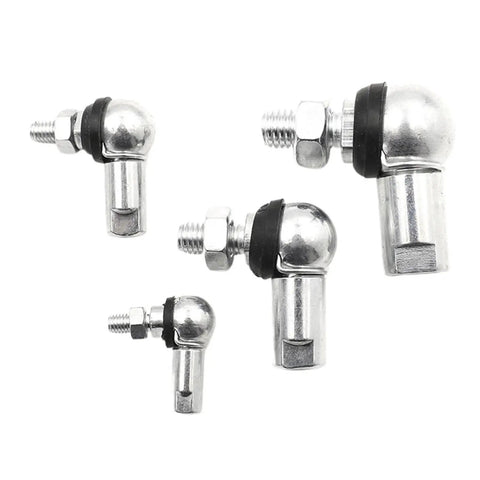 Shop Grade Right Angle Ball Head Joint Rod End Bearing Kit For M5 M6 M8 M10 showing different sizes with chrome finish and rubber seals.