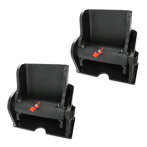 Heavy Duty Greasable Weld On Solid Steel Dump Trailer Hinges Pair showing robust black steel build with red pin feature.