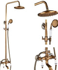 UBNMIUBV Shower System, Antique Brass Shower Faucets Set with rain shower head and handheld sprayer, wall mount design.