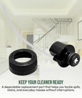 Replacement cap and straw assembly (two-piece) for Bissell Little Green Machine; black plastic components.