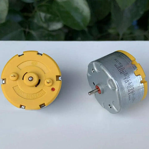 Two Pack RC500 KN Mini 32mm Round Spindle Motor DC 6V 12V 5300 RPM High Torque Carbon Brush for robots and DIY projects, side view