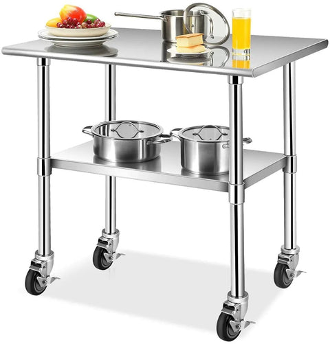 Stainless steel prep table with 4 Inch Work Table Caster Wheels With Locking Brakes For Stainless Steel Prep Tables Expanding Stem Casters Set Of 4 To Fit One And One Half Inch And One And Five Eighths Inch Leg Tubes Ball Bearing Swivel With Rubber Top Compression Fitting.
