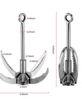 Stainless Steel 4 Claw Grappling Hook With Carabiner And 65ft 8mm Nylon Rope dimensions and foldable design