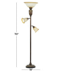 Three Light Torchiere Floor Lamp With Two Movable Glass Shades Antique Metal Finish In Brown Vintage Style Living Room Lighting