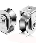 Rock Solid 2 Inch V Groove Pulley Pack Premium 304 Stainless Steel Cable Rollers with dual ball bearings for heavy duty rigging.