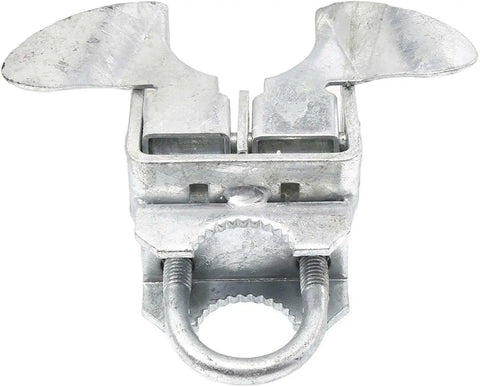 Chain Link Fence Butterfly Gate Latch 1 3/8" x 2" (1 7/8" OD) in silver with two butterfly wings open for easy access.