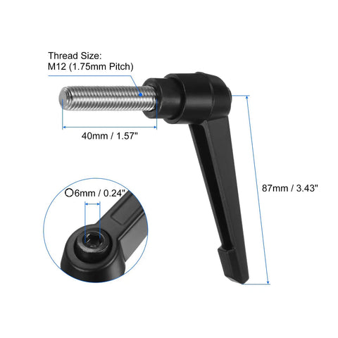 Kick Ass Heavy Duty Clamping Lever Handles 2 Pack M12 X40Mm 304 Stainless Steel with detailed threaded bolt and dimensions.
