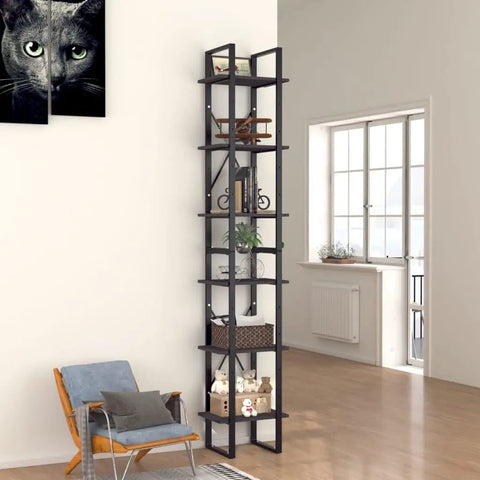 Gray 6 Tier Book Cabinet With Engineered Wood Build And 82.7 Inches Tall, Dope Storage Organizer For Home Office Or Living Room