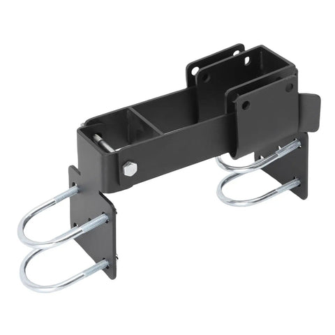 Solid Carbon Steel Double Gate Latch With Strong Arm Design For Chain Link Fences with U bolt layout and mounting holes.