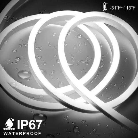 LED Neon Rope Light 50ft Flexible Strip White 6000K 120V IP67 Waterproof Connectable With Dimmer Easy Install coiled in water scene