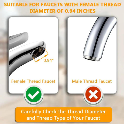 Diagram showing female thread faucet for Easy Install Jet Regulating Aerator Replacement Filter With Gasket, 0.94 diameter