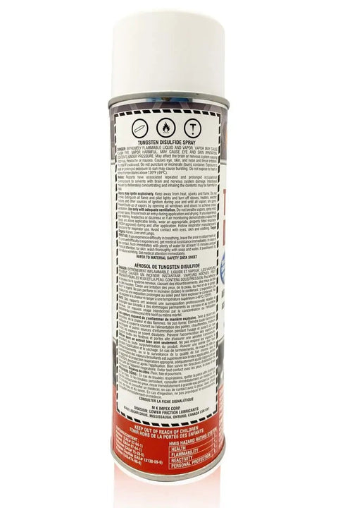 Back view of WS2 Tungsten Disulfide Dry Lubricant Aerosol Spray Can 13 Oz Pack Of 2 High Temp Heavy Duty Load Coating