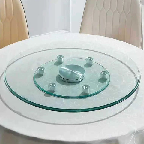 Large Round Glass Lazy Susan Turntable For Dining Tables 360 Degree Swivel Serving Tray Clear Tempered Glass 47 Inch on table