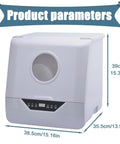 Portable Countertop Dishwasher For Busy Households Featuring Four Cycle Settings And Turbo Hot Air Dryer Holds Up To Twenty Pieces With Zero Hassle Quick Cleanup dimensions and control panel.