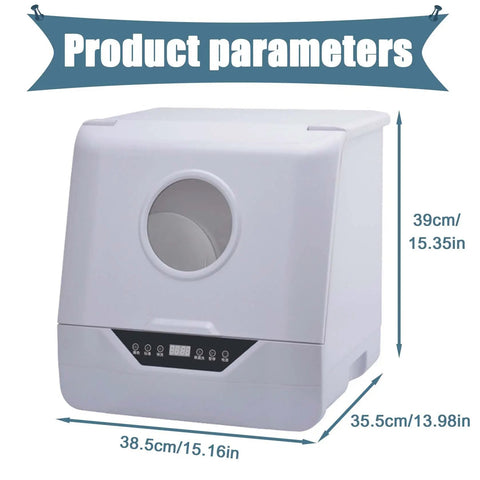 Portable Countertop Dishwasher For Busy Households Featuring Four Cycle Settings And Turbo Hot Air Dryer Holds Up To Twenty Pieces With Zero Hassle Quick Cleanup dimensions and control panel.