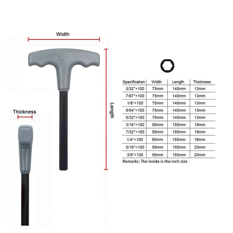 Cool Star Shaped T Handle Hex Key Tool Set For Metric And Imperial Sizes Perfect For Vehicle Maintenance Or DIY House Repairs With Strong Grip To Loosen Tight Fasteners Easily Without Breaking A Sweat. Gray T-handle hex key with size chart