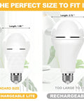 Diagram showing size comparison of Rechargeable A19 LED Emergency Light Bulbs With 1200mAh Battery Backup, 60W Equivalent, 4 Pack