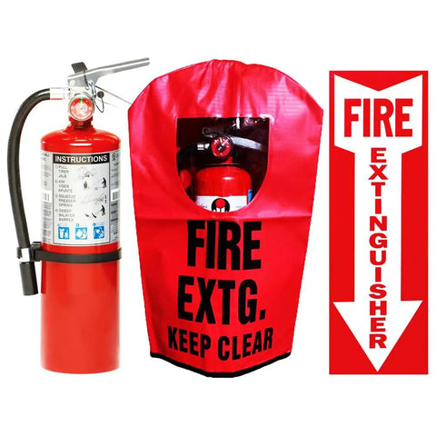 Killer Grade Class ABC Dry Chemical Fire Extinguisher With Wall Mount Hardware Weather Resistant Storage Cover and Clear Safety Sign