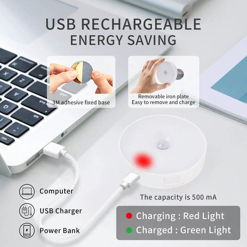Motion Sensor Night Light Six Pack No Fuss Rechargeable LED Closet Lights 16 LEDs Per Light Wireless charging example