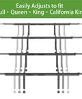 Heavy Duty Bed Slats Center Support System Featuring Tough As Nails Steel Cross Rails Adjusts for Full Queen King California King sizes.