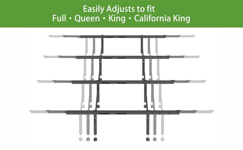 Heavy Duty Bed Slats Center Support System Featuring Tough As Nails Steel Cross Rails Adjusts for Full Queen King California King sizes.