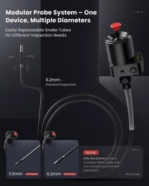Industrial Borescope Camera With Replaceable Snake Cable 5 Inch HD Display 4-Way Articulating Probe Stainless Steel Joystick 6.2mm Camera Waterproof Cable 5 Ft For Auto And Pipe Inspections modular probe system