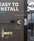 4 In 1 Fingerprint Smart Door Lock With Touchscreen Keypad And Bluetooth App Control dimensions and installation guide.