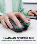 Wireless Mouse For Laptop And PC Desktop With 2.4GHz USB Receiver 6 Buttons And 1600 DPI Adjustable For Medium To Large Hands Cordless No Cable Needed Plug And Play, shown in use on desk surface, hand on mouse.