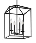 Four Light Lantern Pendant Lamp With Iron Openwork Frame For Island Kitchen And Foyer Black Finish 12.5 Inch Ceiling Fixture
