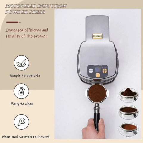 Killer Automatic 58Mm Coffee Tamper For Espresso Beans With Hella Precise Pressure Settings And Fast Auto Lock Design For Smooth Home Barista Shots Without Any Fuss Black, motorised induction powder press with ground coffee