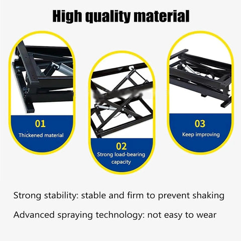 High quality materials used for Sleek Electric Lift Coffee Table With Remote Control And Sturdy Iron Frame, showing thickened structure.